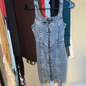 True Religion Light Blue Denim Zip-Front Mini Dress